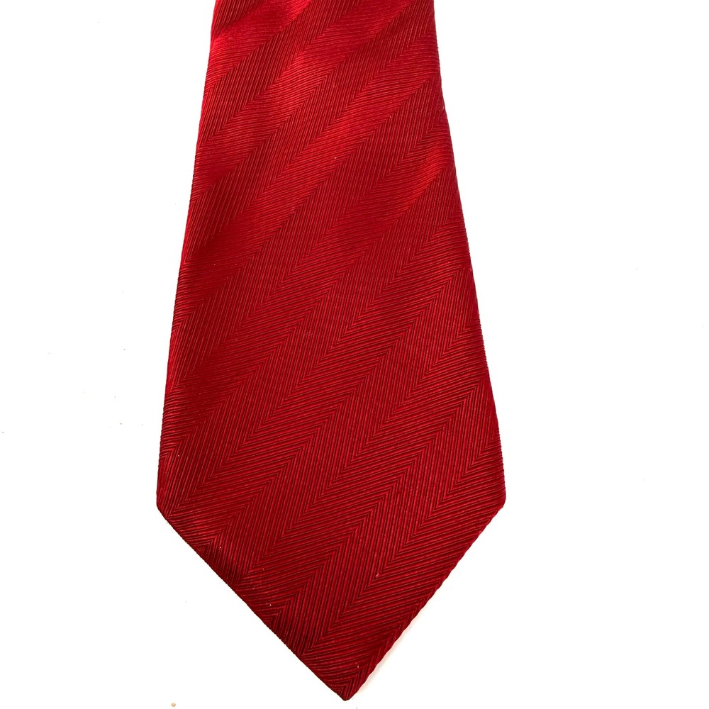 Dormeuil Paris Mens Red Herringbone Silk Tie Hand Made in Italy Classic Wide